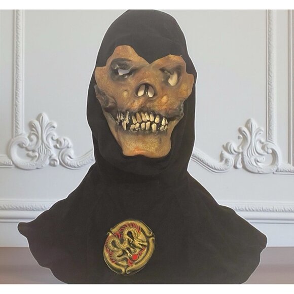 2004 Mario Chiodo Studios Halloween Scary Skeleton Mask W/black Hood Horror - Picture 1 of 9